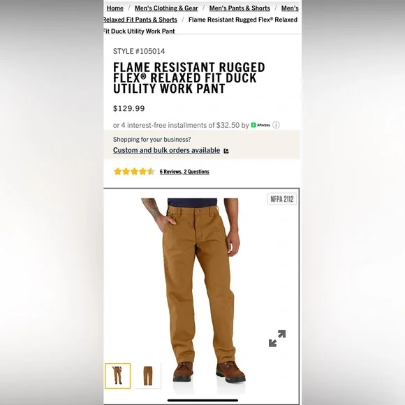 Carhartt FLAME RESISTANT RUGGED FLEX RELAXED FIT 50x32 DUCK UTILITY WORK PANT G6